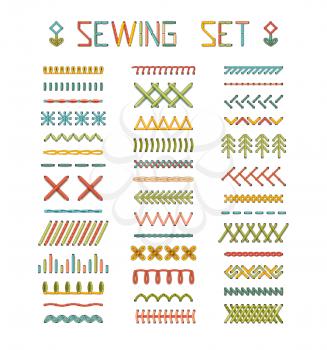 Various sewing design elements isolated on white background. All used pattern brushes included.