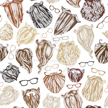 Blond, brunet, dark-haired, ginger and grey-haired beards on white background. Hand-drawn vector boundless background.