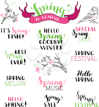 Hello spring. Goodbye winter. It's spring time. Best spring ever. Spring melody. Special spring sale. Spring festival. Spring music. Spring is coming.