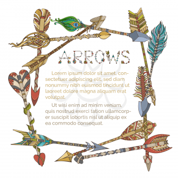 Hand-drawn tribal arrows on white background. Boho and hippie style illustration.
