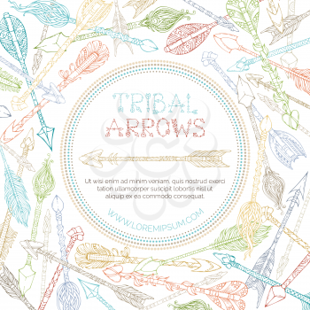 Outlined tribal arrows on white background. Boho and hippie hand-drawn style illustration.