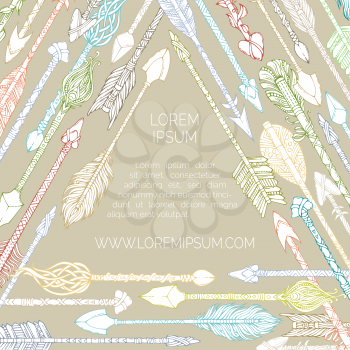 Sketch ethnic arrows on beige background. Boho and hippie hand-drawn style illustration.
