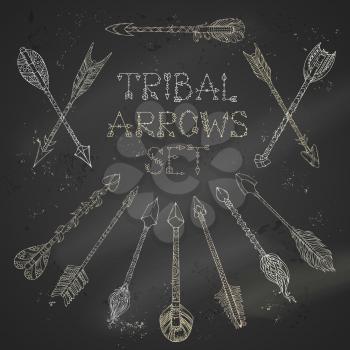 Ethnic arrows sketch illustration. Boho and hippie hand-drawn style.