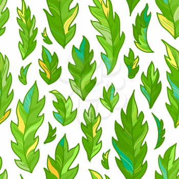 Green pinnate leaves on white background. Bright summer boundless background. Tileable design element.