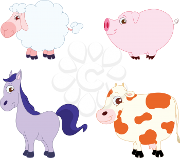 Illustration Set of cute farm animals: sheep, pig, horse and cow