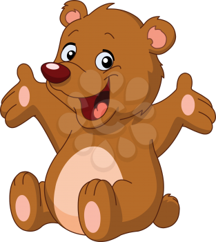 Happy teddy bear raising his arms