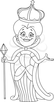 Outlined queen. Vector illustration coloring page.
