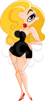 Sexy cartoon woman wearing black little dress
