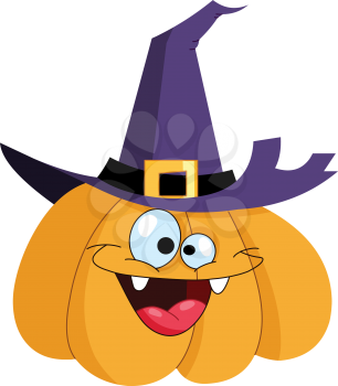 Cartoon pumpkin wearing a witch hat