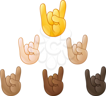 Sign of the horns rock on hand emoji set of various skin tones