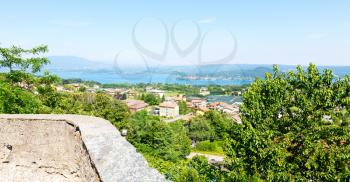in italy landscape panorama of lake and mountain hill beautiful destination
