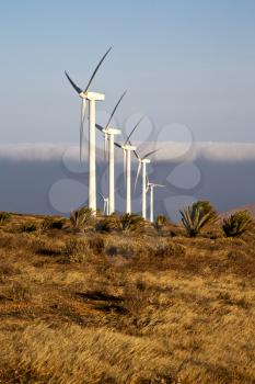 africa wind turbines and the sky in the isle of lanzarote spain 