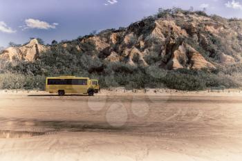 in  australia fraser island and the sand track of the bus near the ocean and sky