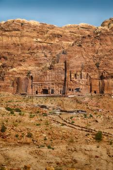 tomb in the antique site of petra in jordan the beautiful wonder of the world
