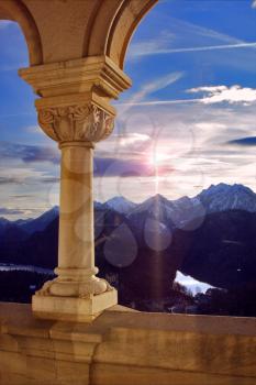 sun old marble and  column reflex in Neuschwanstein  germany