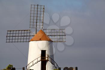 cactus windmills in  isle of lanzarote africa spain   and the sky 
