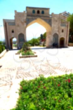 blur in iran shiraz the old gate arch historic entrance for the old city and nature flower
