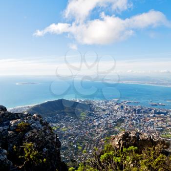 blur  in south africa cape town  city skyline from table mountain sky ocean and house