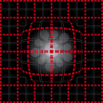 Red grid of double dashed lines on abstract lighting convex background, vector illustration