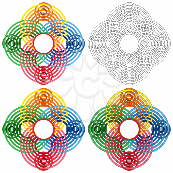 Abstract vector shapes with four circular elements and with different details in performance