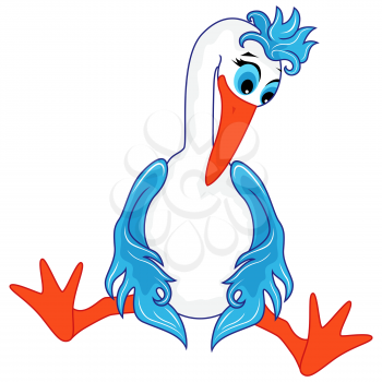 Funny stork sitting wearily, hand drawing cartoon vector illustration