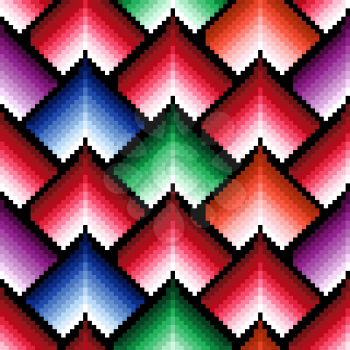 Seamless vector pattern of repetitive elements with different brightness of red, blue, green and violet colors