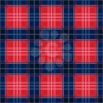 Rectangular contrast seamless vector pattern as a tartan plaid in red and blue colors
