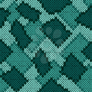 Knitting seamless scrappy vector pattern in turquoise and green hues as a knitted fabric texture 