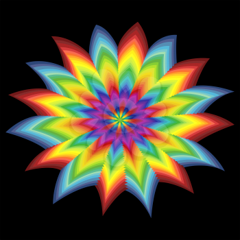 Stylized spectrum color flower isolated on the black background, vector artwork