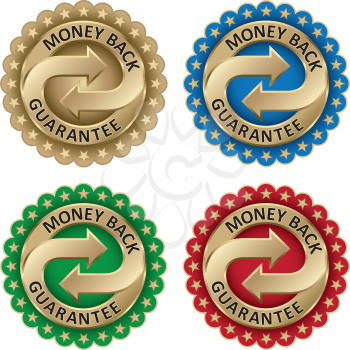 Money Back Guarantee labels Set with gold arrows and stars