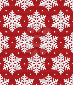 Traditional Christmas Seamless Pattern with White Isometric 3D Snowflakes on wine red background. Editable Vector EPS10 Illustration for New Year Decoration.