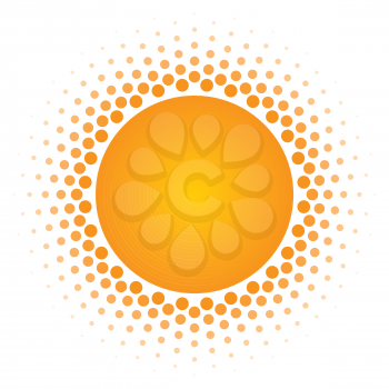 Orange Halftone circle frame vector design element on white background. Halftoned Dots Flash Light With Fade Effect of Halo. Optical Illusion of Half Tone Spirograph Flower.