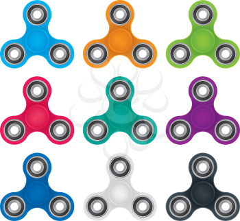 Set of Color Finger Spinners isolated on white background. Hand Spinner Multicolor Collection Vector Illustration.