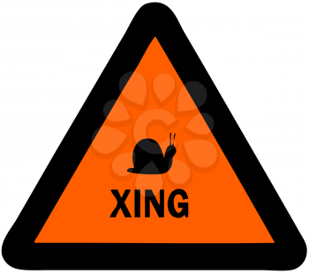 Royalty Free Clipart Image of a Snail Crossing Caution Sign