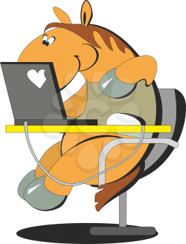 Royalty Free Clipart Image of a Horse on a Computer