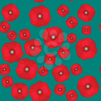 Vector seamless pattern with red poppies on color background 599