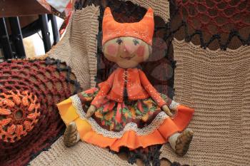 Russian homemade rag doll as symbol of autumn