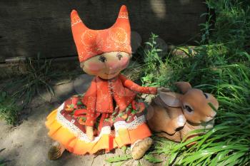 Russian homemade rag doll as symbol of autumn