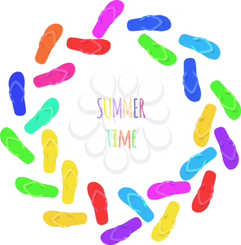 Summer time Slippers on white. Banner. Vector illustration