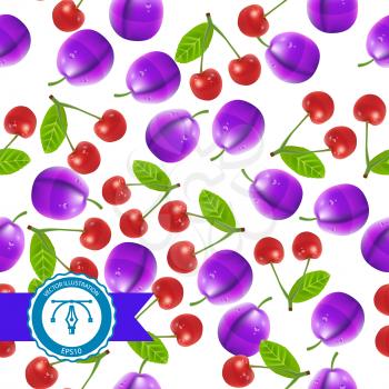 Realistic Colorful Cherry Seamless Pattern. Vector illustration