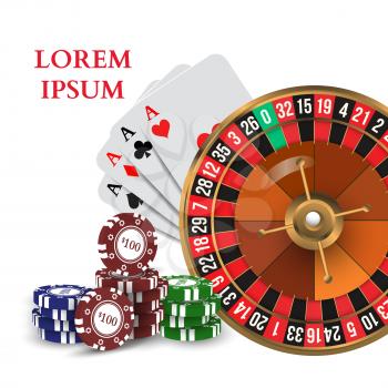 Casino Roulette Playing Cards witn Chips. Vector illustration
