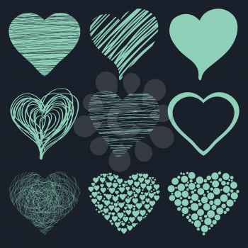 Set of hand drawn sketch hearts for Valentines Day design. Vector illustration.