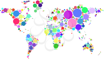 Vector abstract worldmap colorful dots isolated on white background illustration