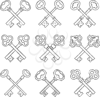 Set of crossed hand drawn keys vector illustration