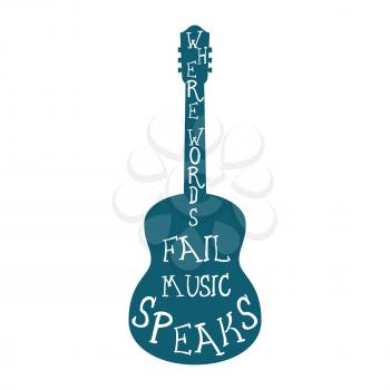 Guitar silhouette with words isolated. Vector illustration