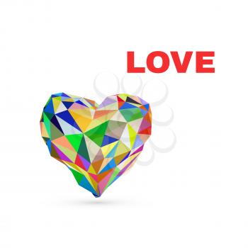 Low poly heart isolated on white background. Geometric rumpled triangular low poly origami style gradient graphic illustration. Vector polygonal design for your business.