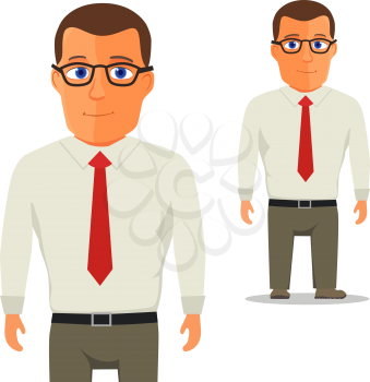 Man in White shirt with red tie Cartoon Character. Vector illustration