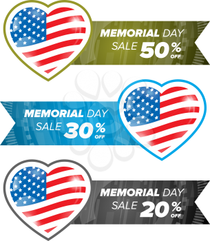 Memorial day banner element - American Flag in heart - vector illustration
