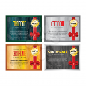 Certificate design set with red ribbons and bows