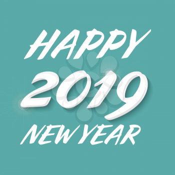 Happy New year 2019 banner with handwritten text on the emerald green background